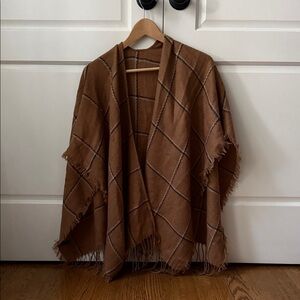 Brown Plaid Fringe Shawl
